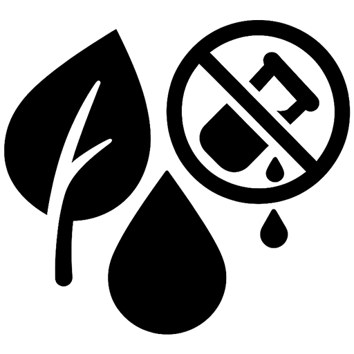 Chemical runoff reduction icon showing 0.5-1 kg less pollution per unit