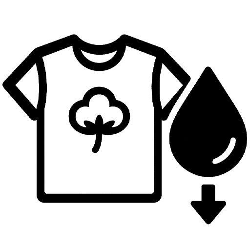 Water conservation icon showing 1350L water saved per organic cotton t-shirt